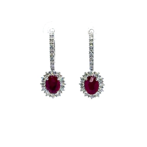 Orecchini con Rubini Naturali Ovali 2,23 ct e Diamanti Naturali 1,08 ct