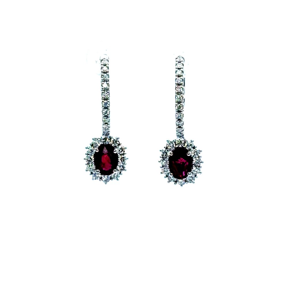 Orecchini PendentI con Rubini Naturali Ovali 2,20 ct e Diamanti Naturali 1,01 ct