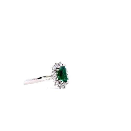 Anello con Smeraldo Naturale Rettangolare 1,15 ct e Diamanti Naturali 0,40 ct