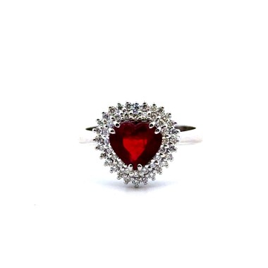 Anello con Rubino Naturale a Cuore 1,71 ct e Diamanti Naturali 0,33 ct