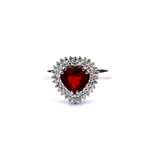 Anello con Rubino Naturale a Cuore 1,71 ct e Diamanti Naturali 0,33 ct