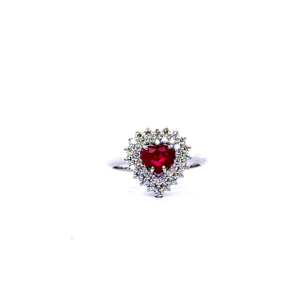 Anello con Rubino Naturale a Cuore 1,02 ct e Diamanti Naturali 0,50 ct