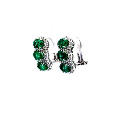 Orecchini Trilogy con Smeraldi Naturali e Diamanti in Oro Bianco