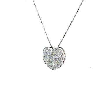 Collana con Pendente Cuore e Diamanti Naturali 1,00 ct in Oro Bianco 18 Carati