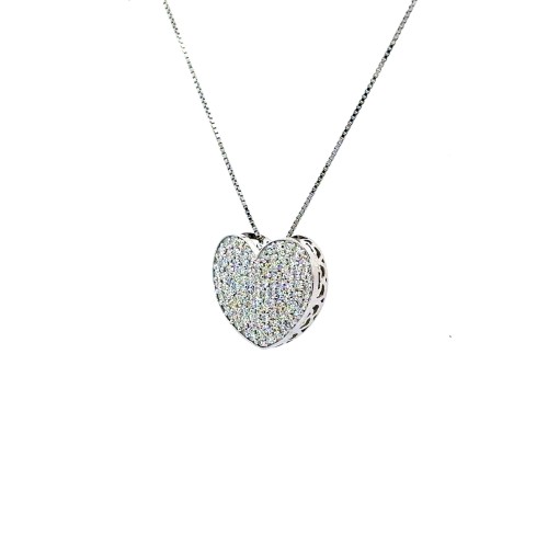 Collana con Pendente Cuore e Diamanti Naturali 1,00 ct in Oro Bianco 18 Carati