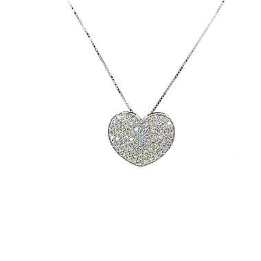 Collana con Pendente Cuore e Diamanti Naturali 1,00 ct in Oro Bianco 18 Carati