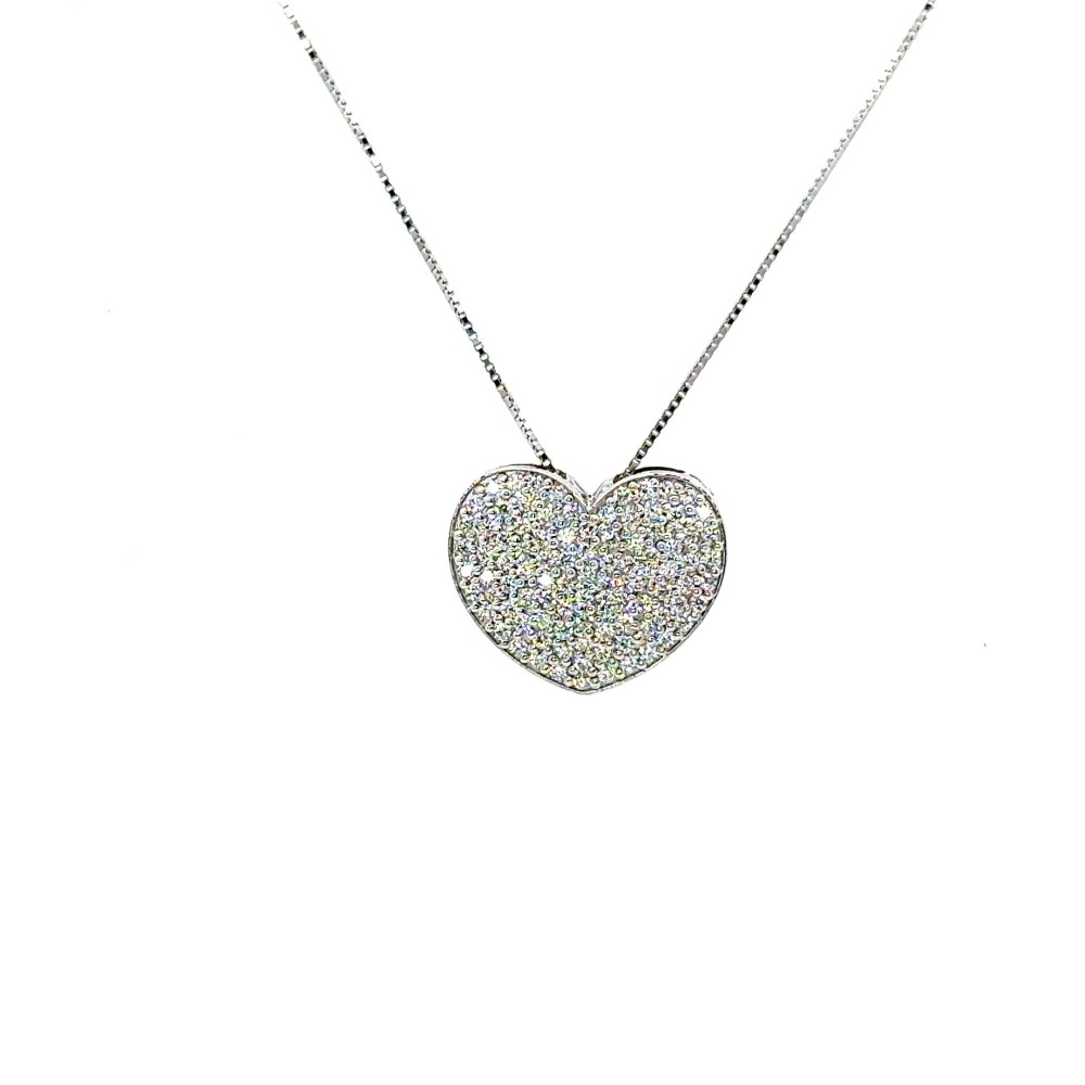 Collana con Pendente Cuore e Diamanti Naturali 1,00 ct in Oro Bianco 18 Carati