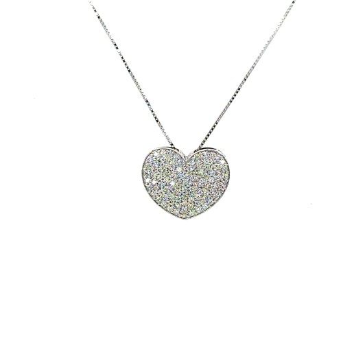 Collana con Pendente Cuore e Diamanti Naturali 1,00 ct in Oro Bianco 18 Carati
