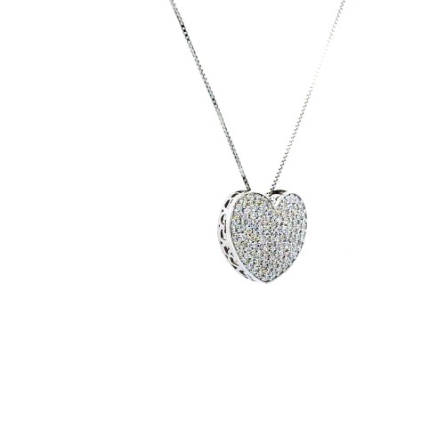 Collana con Pendente Cuore e Diamanti Naturali 1,00 ct in Oro Bianco 18 Carati