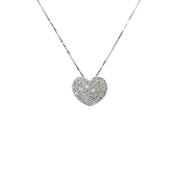Collana con Pendente Cuore e Diamanti Naturali 0,58 ct in Oro Bianco 18 Carati