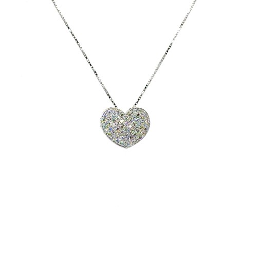 Collana con Pendente Cuore e Diamanti Naturali 0,58 ct in Oro Bianco 18 Carati