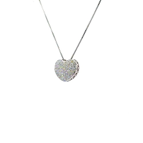 Collana con Pendente Cuore e Diamanti Naturali 0,58 ct in Oro Bianco 18 Carati