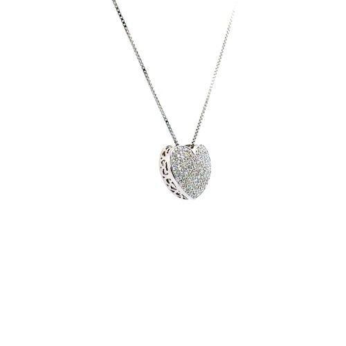 Collana con Pendente Cuore e Diamanti Naturali 0,58 ct in Oro Bianco 18 Carati