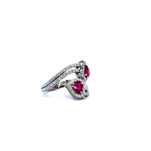 Anello con Rubini Naturali a Cuore 1,02 ct e Diamanti Naturali 0,70 ct