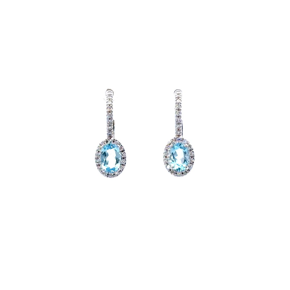 Orecchini Monachina con Acquamarina Naturale Ovale 1,41 ct e Diamanti Naturali 0,30 ct