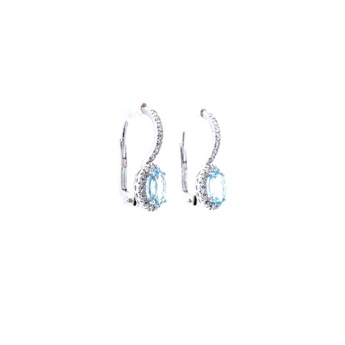 Orecchini Monachina con Acquamarina Naturale Ovale 1,41 ct e Diamanti Naturali 0,30 ct