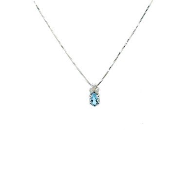 Collana con Pendente Acquamarina Naturale Ovale 0,43 ct e Diamanti Naturali 0,07 ct