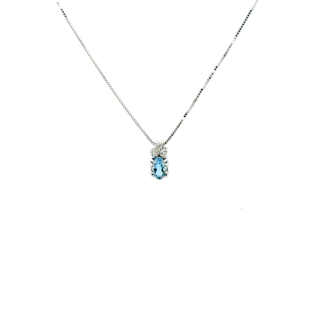 Collana con Pendente Acquamarina Naturale Ovale 0,43 ct e Diamanti Naturali 0,07 ct