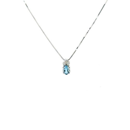Collana con Pendente Acquamarina Naturale Ovale 0,43 ct e Diamanti Naturali 0,07 ct