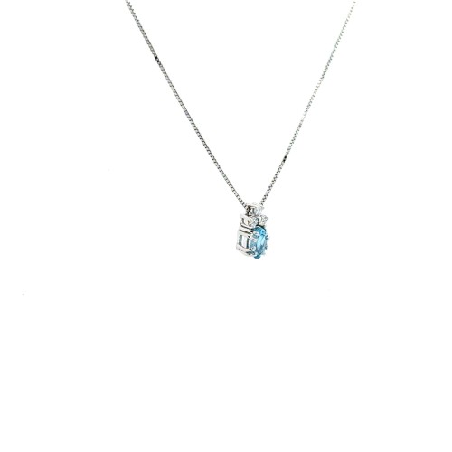 Collana con Pendente Acquamarina Naturale Ovale 0,43 ct e Diamanti Naturali 0,07 ct