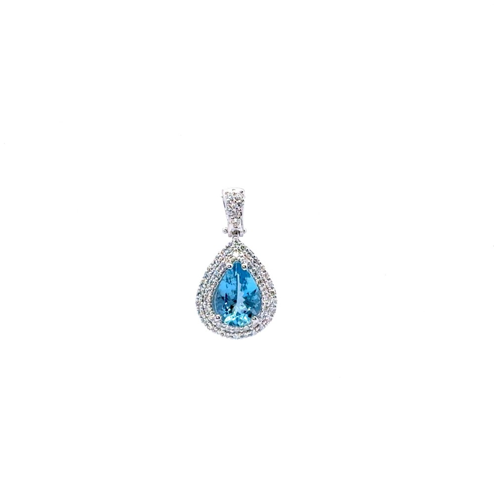 Pendente con Acquamarina Goccia 1,23 ct e Diamanti Naturali 0,38 ct