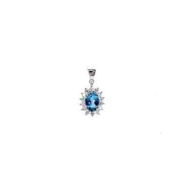 Pendente con Acquamarina Naturale Ovale 0,37 ct e Diamanti Naturali 0,11 ct