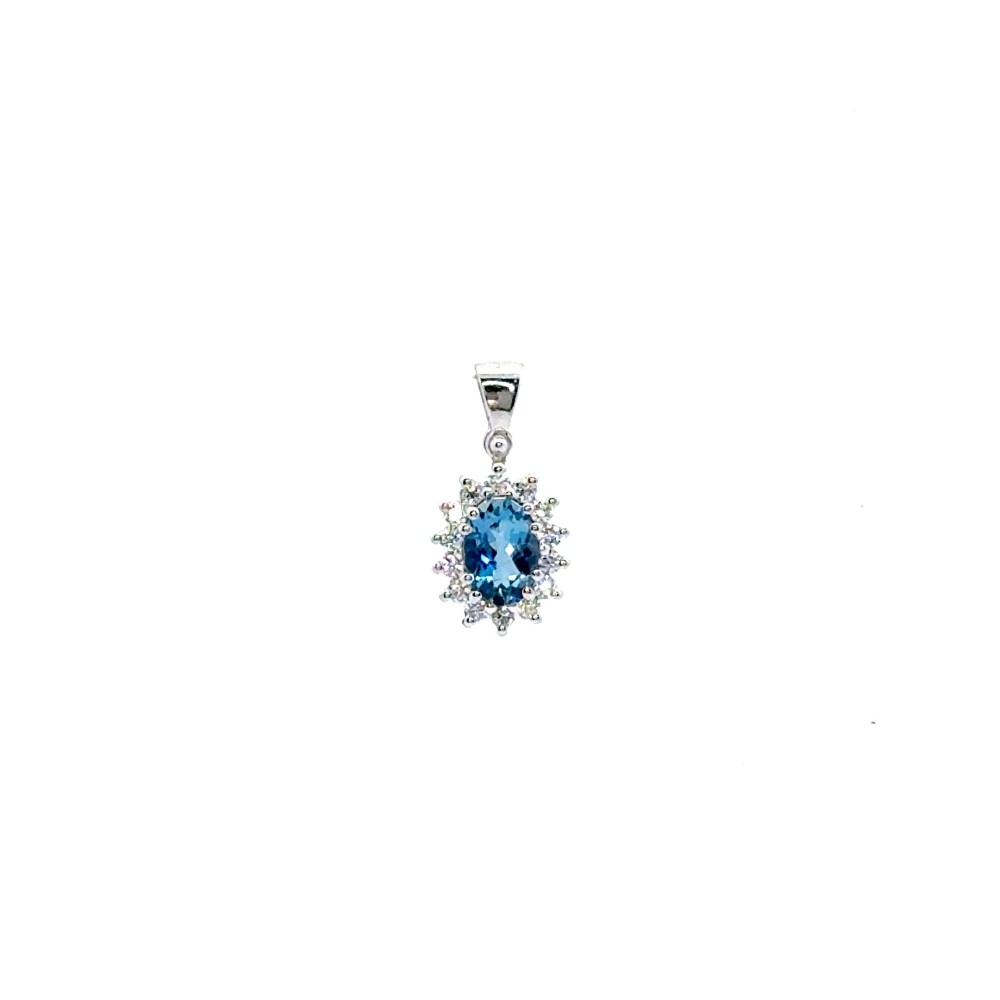 Pendente con Acquamarina Naturale Ovale 0,37 ct e Diamanti Naturali 0,11 ct