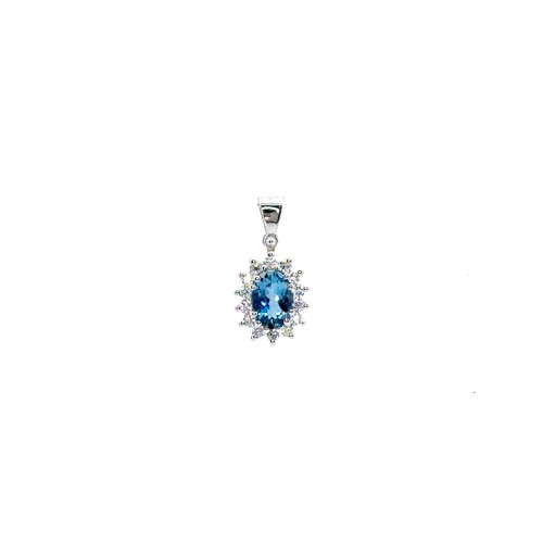 Pendente con Acquamarina Naturale Ovale 0,37 ct e Diamanti Naturali 0,11 ct