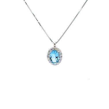 Collana con Pendente Acquamarina Naturale Ovale 0,63 ct e Diamanti Naturali 0,20 ct