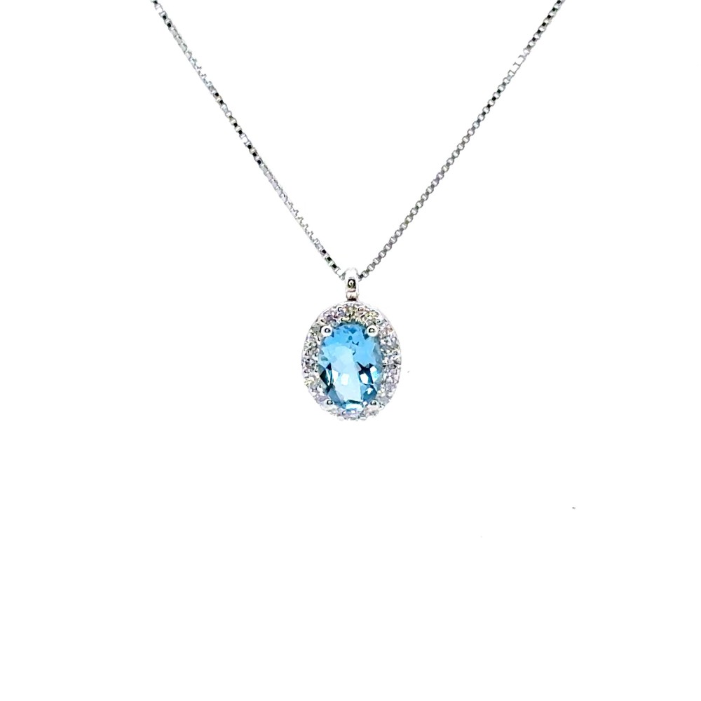 Collana con Pendente Acquamarina Naturale Ovale 0,63 ct e Diamanti Naturali 0,20 ct