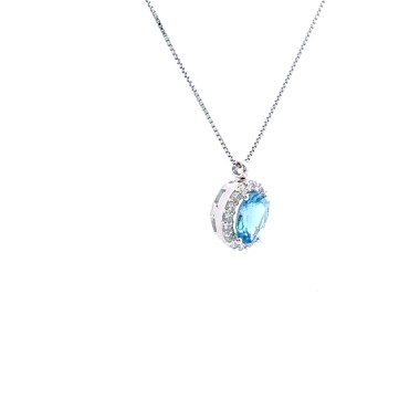 Collana Acquamarina Ovale 0,63 ct e Diamanti 0,20 ct