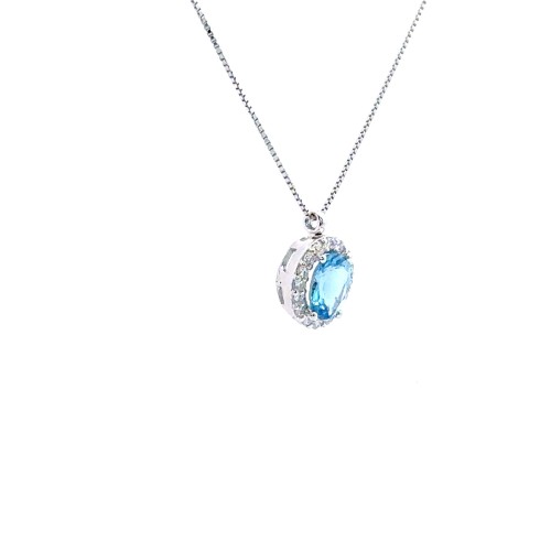 Collana con Pendente Acquamarina Naturale Ovale 0,63 ct e Diamanti Naturali 0,20 ct