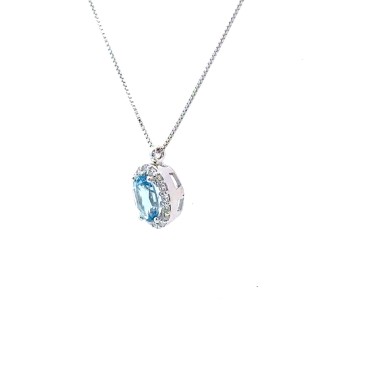 Collana Acquamarina Ovale 0,63 ct e Diamanti 0,20 ct