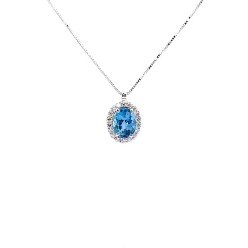 Collana con Acquamarina Ovale 1,16 ct e Diamanti Naturali 0,22 ct