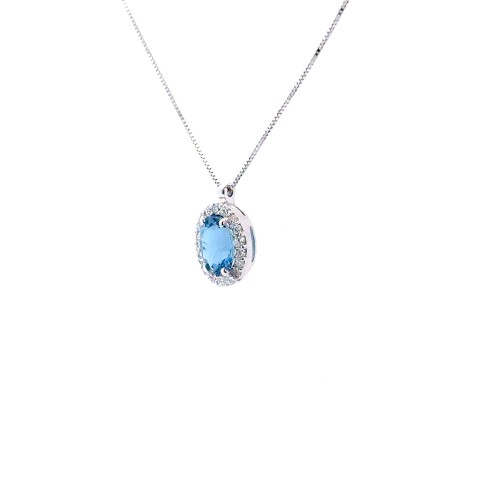 Collana con Acquamarina Ovale 1,16 ct e Diamanti Naturali 0,22 ct