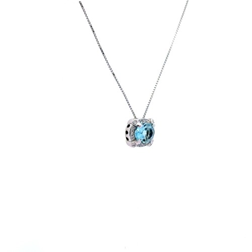 Collana con Pendente Acquamarina Naturale 1,58 ct e Diamanti Naturali 0,13 ct