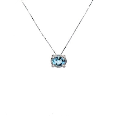 Collana con Pendente Acquamarina Naturale 1,58 ct e Diamanti Naturali 0,13 ct