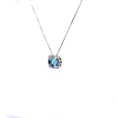Collana con Pendente Acquamarina Naturale 1,58 ct e Diamanti Naturali