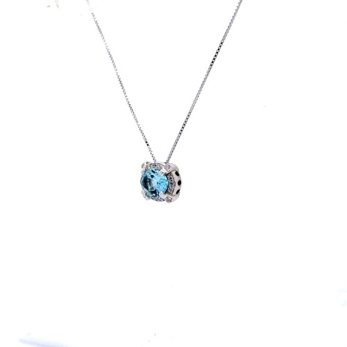 Collana con Pendente Acquamarina Naturale 1,58 ct e Diamanti Naturali 0,13 ct