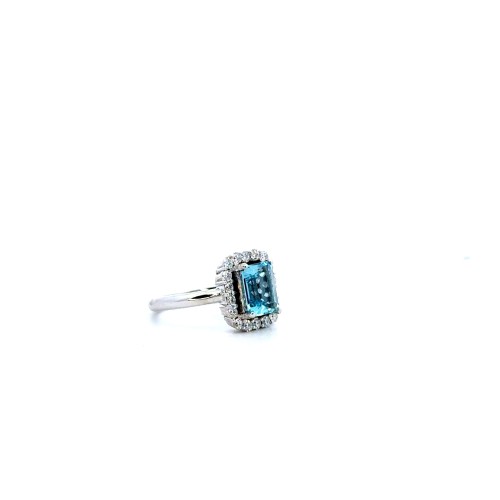 Anello con Acquamarina Rettangolare 2,09 ct e Diamanti Naturali 0,58 ct