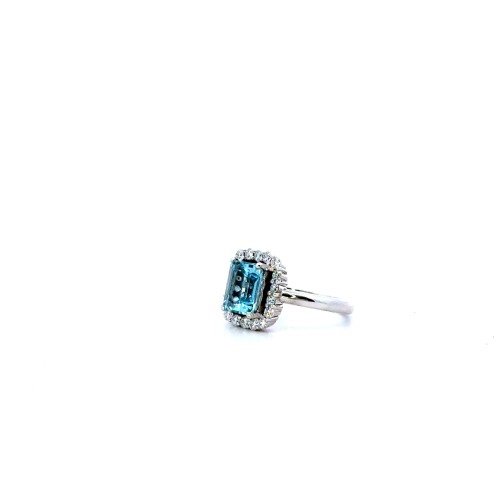 Anello con Acquamarina Rettangolare 2,09 ct e Diamanti Naturali 0,58 ct