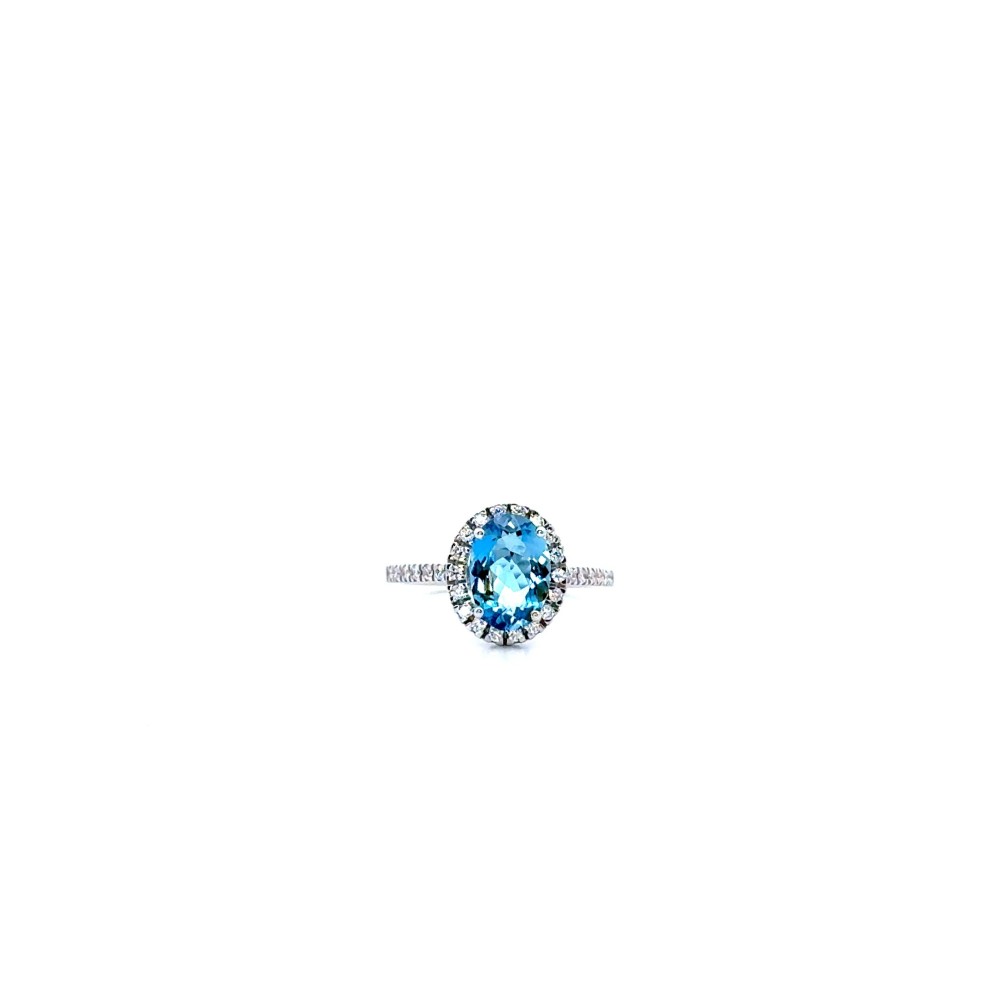 Anello con Acquamarina Naturale Ovale 1,60 ct e Diamanti Naturali 0,24 ct