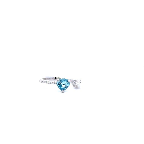 Anello con Acquamarina Naturale Cuore 1,09 ct e Diamanti Naturali 0,21 ct