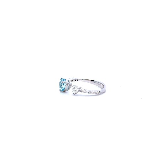 Anello con Acquamarina Naturale Cuore 1,09 ct e Diamanti Naturali 0,21 ct