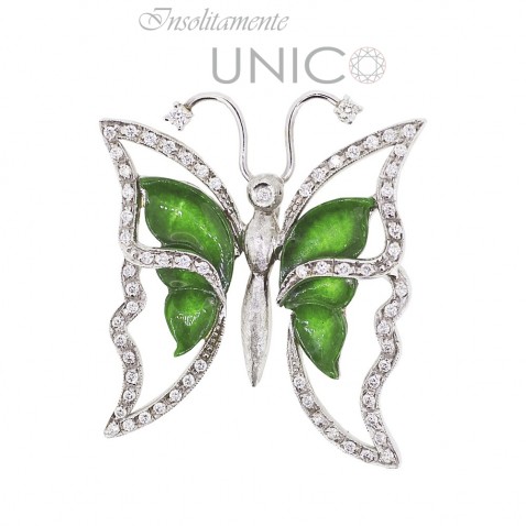 Pendant in white gold with jade and diamonds wings