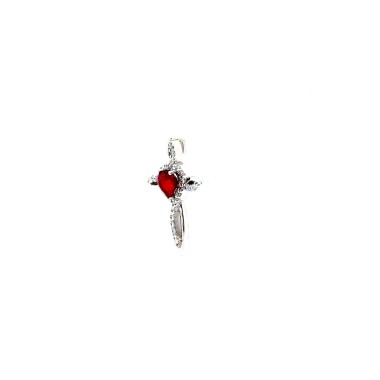 Croce con Rubino Naturale Cuore 0,54 ct e Diamanti Naturali 0,18 ct