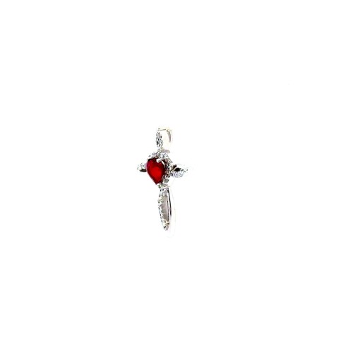 Croce con Rubino Naturale Cuore 0,54 ct e Diamanti Naturali 0,18 ct