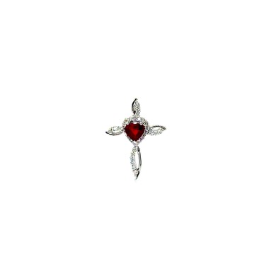 Croce con Rubino Naturale Cuore 0,54 ct e Diamanti Naturali 0,18 ct
