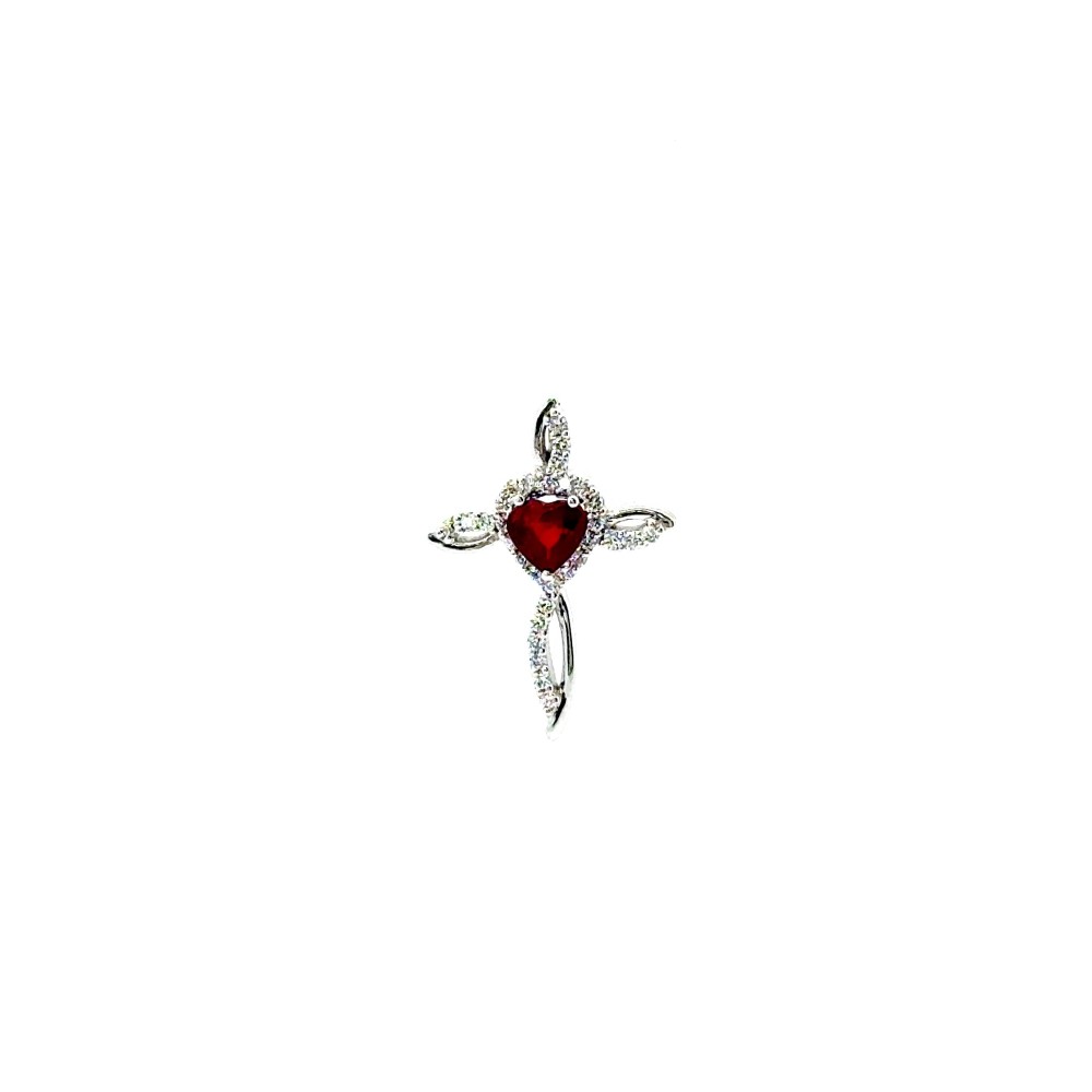 Croce con Rubino Naturale Cuore 0,54 ct e Diamanti Naturali 0,18 ct