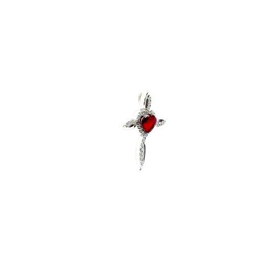 Croce con Rubino Naturale Cuore 0,54 ct e Diamanti Naturali 0,18 ct
